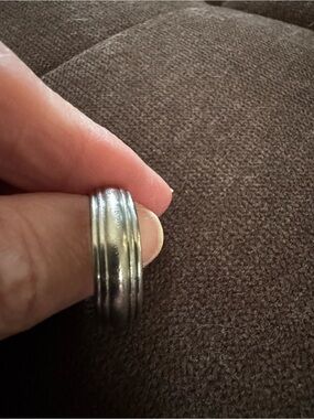 Men's Silver Metal Ribbed Ring